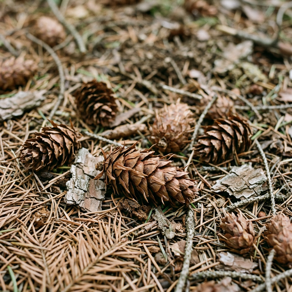 Douglas fir duff — what the ground looks like where Panther Cap fruits