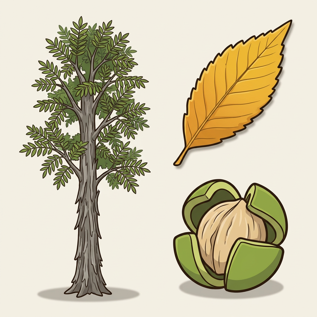 Hickory — whole tree, leaf, and seed
