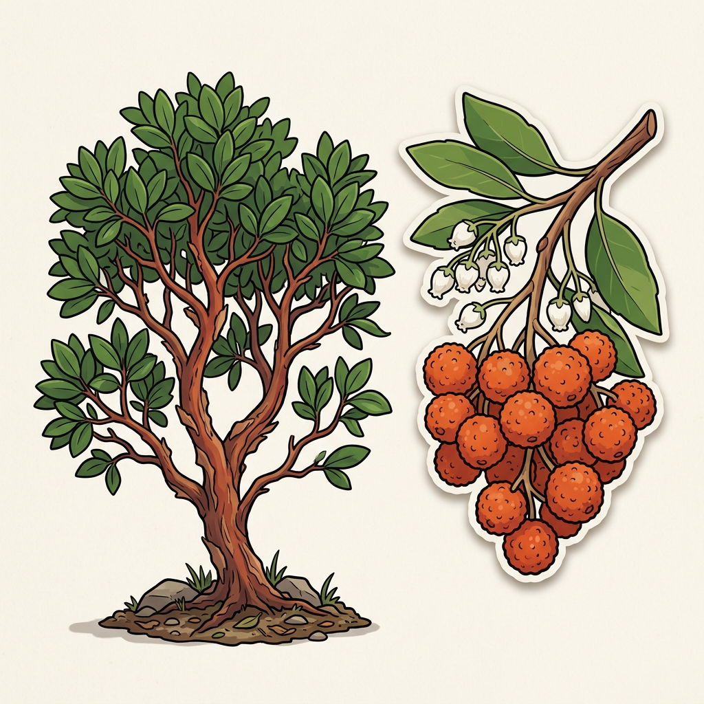 Madrone — whole tree, leaf, and seed